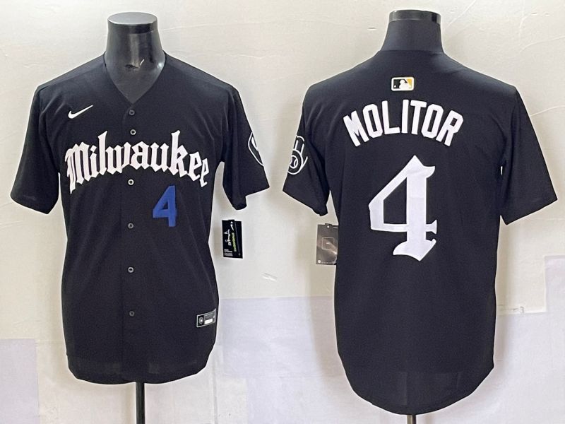 Men 2025 Milwaukee Brewers #4 Molitor Black Five generations Joint Name Nike MLB Jersey style 4